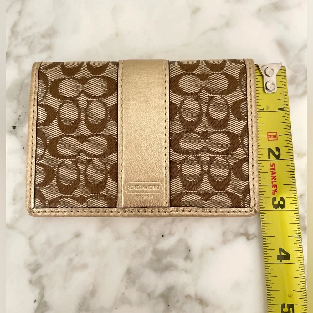 Vintage Coach Signature Card Case Wallet Khaki/Metallic Brown - Picture 8 of 13